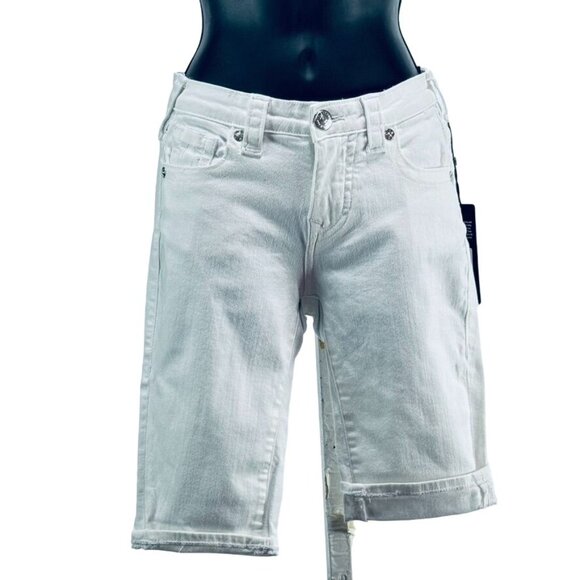 TRUE RELIGION RILEY SHORT Women's Shorts Cotton Stretch Mid Rise Bermuda Size 24 - Picture 1 of 8